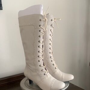 Array Cream Lace-Up Knee Boots